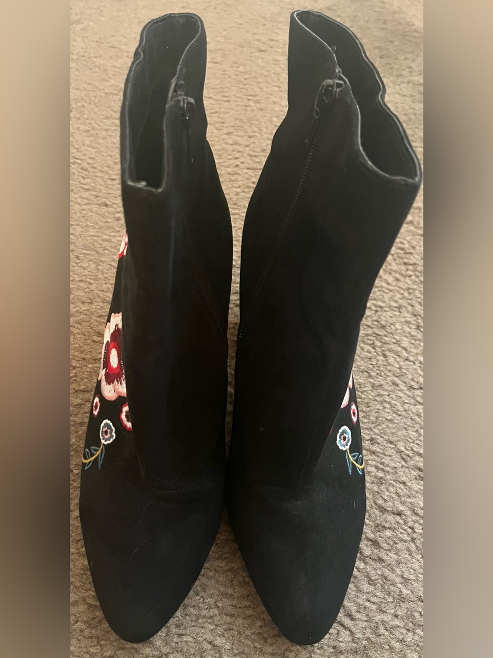 Express Black Embroidered Suede Ankle Boots - Women